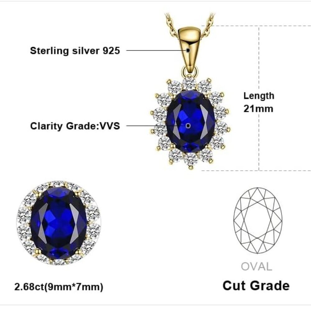 👑 Princess Diana 2.6ct Blue Sapphire Pendant - 14k Gold Plated - Picture 5 of 6